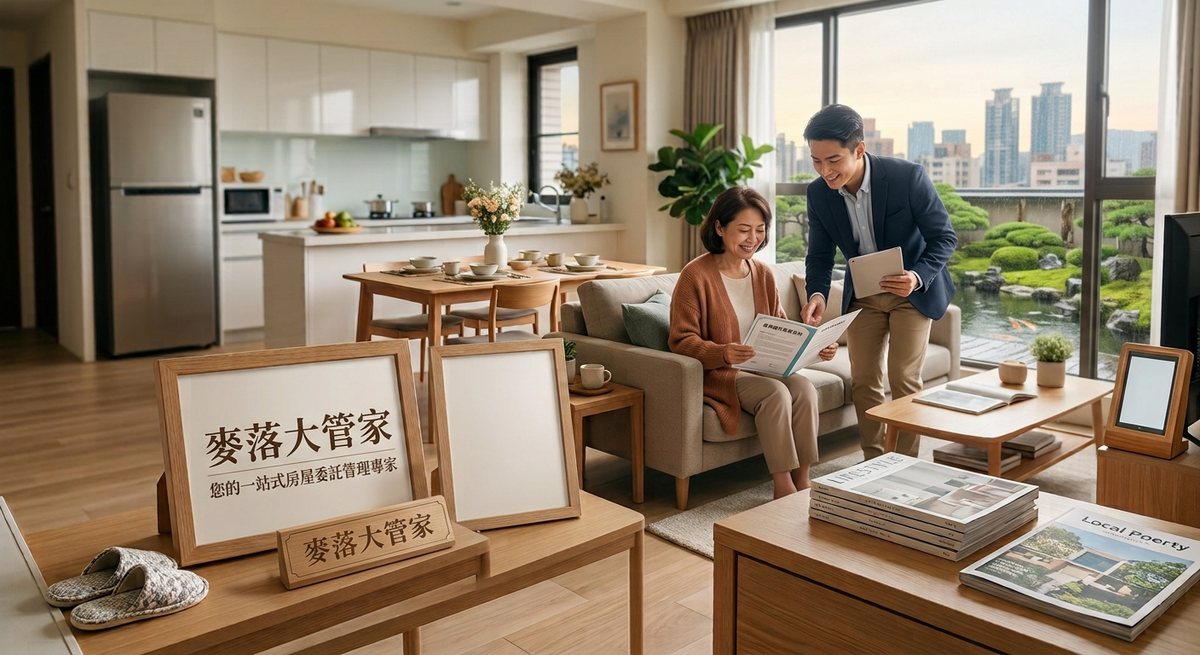 房東與顧問一同檢視文件，在溫馨的客廳裡安心討論委託事宜